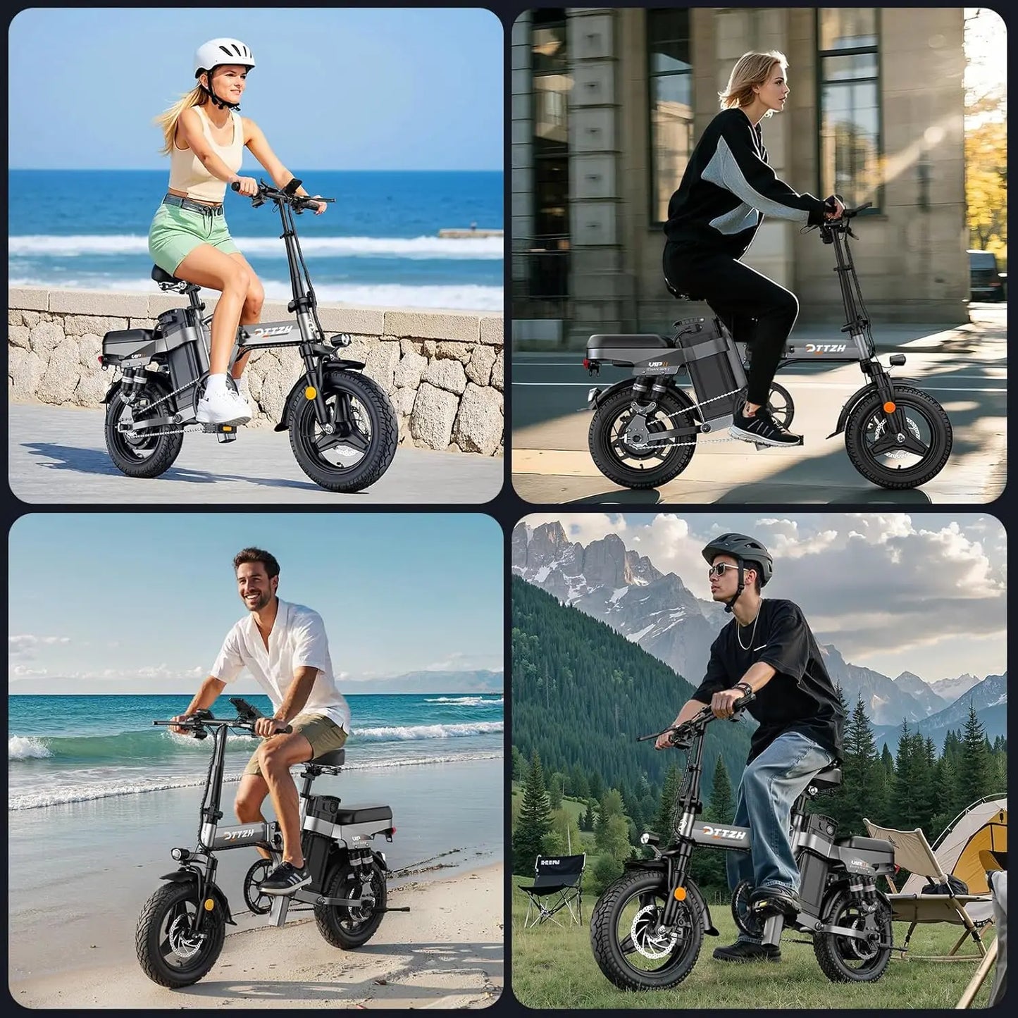 1000W 48V 15Ah Foldable Electric Bike 20MPH MAX 60 Mile Range 14in Commuter E-Bike UL2849 Certified Customized
