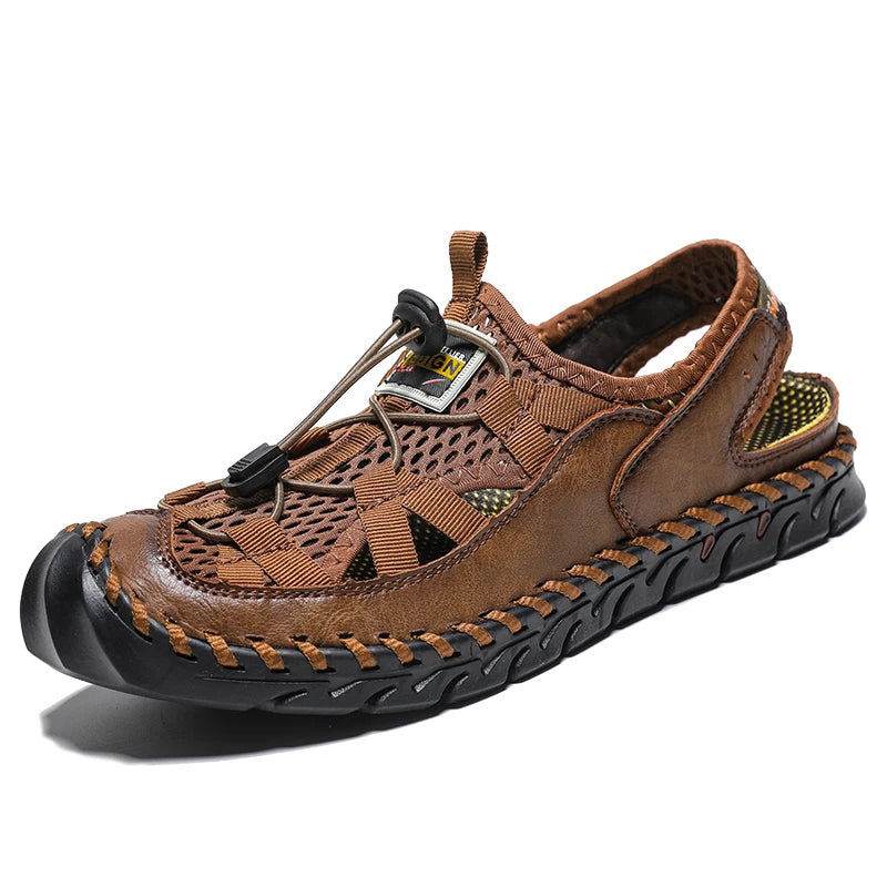 Men's Sandals Summer Leather Fisherman Beach Shoes Closed Toe Sandals for Men Handmade Breathable Water Sandals Outdoor Non Slip