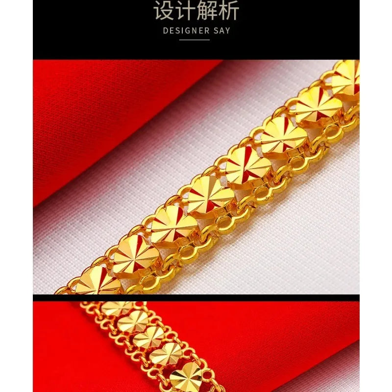 EternaGold 24K gold adjustable bracelet  AU999 full gold, wide-face shiny body shape is simple and elegant