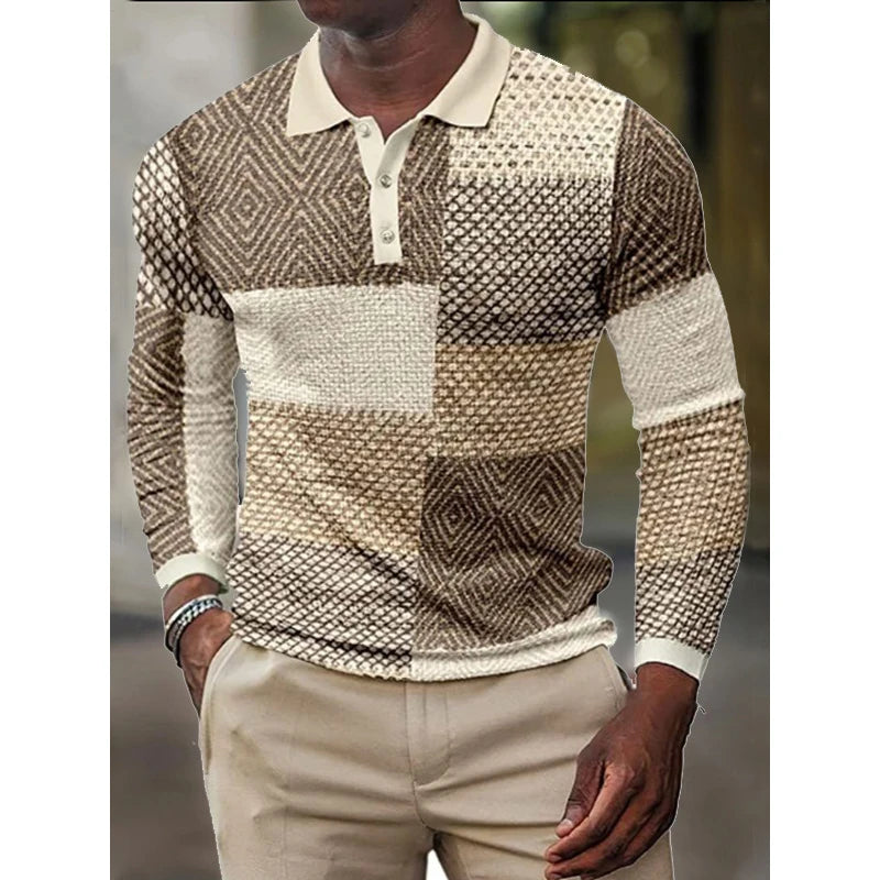 European And American Men's High-quality Long Sleeved Polo Shirt Hot Selling Long Sleeve Digital Printing Tops