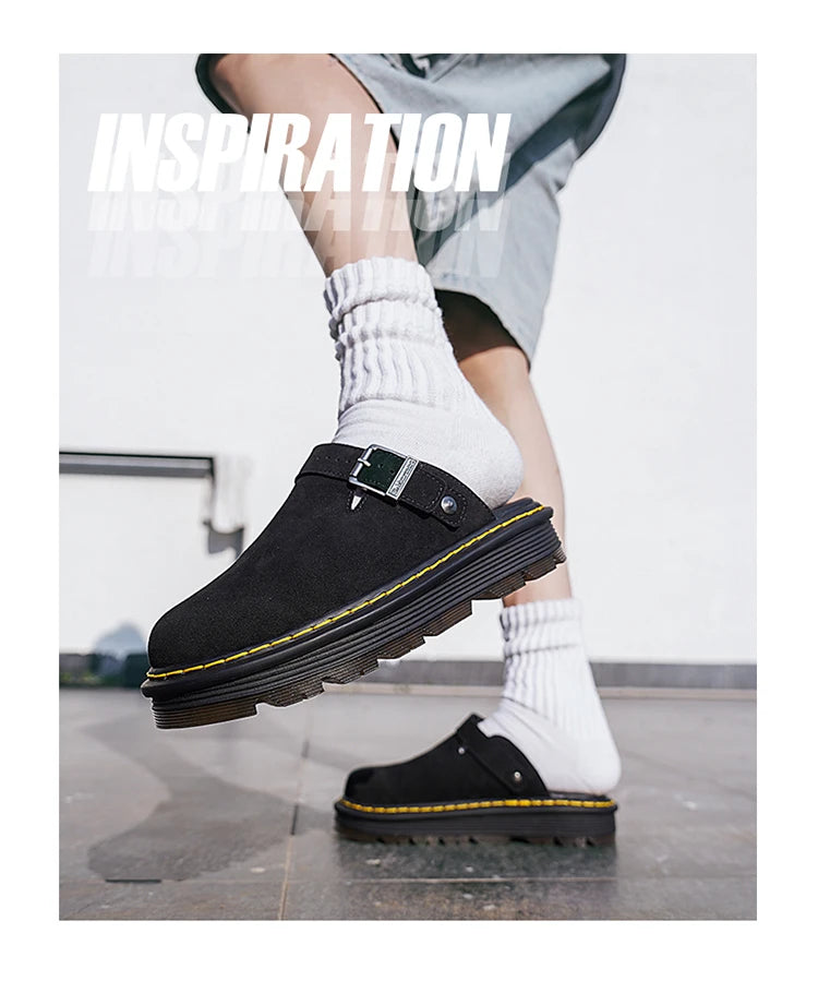 Summer Half Slippers for Men Non Slip Beach Shoes Classic Clogs Shoes Men's Slippers Fashion Big Leather Casual Slippers