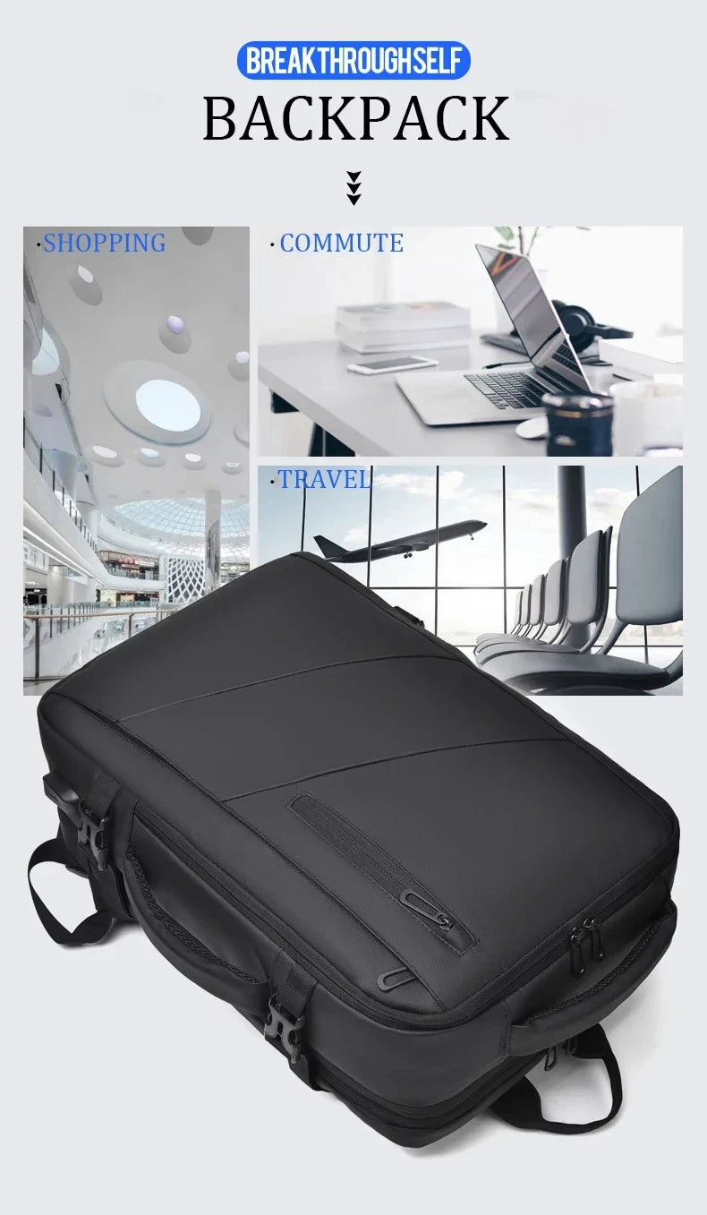 Large Capacity Men's Backpack Expandable Business Travel Bag 15.6 inch Laptop Waterproof Backpack USB Charging Camping Baggage