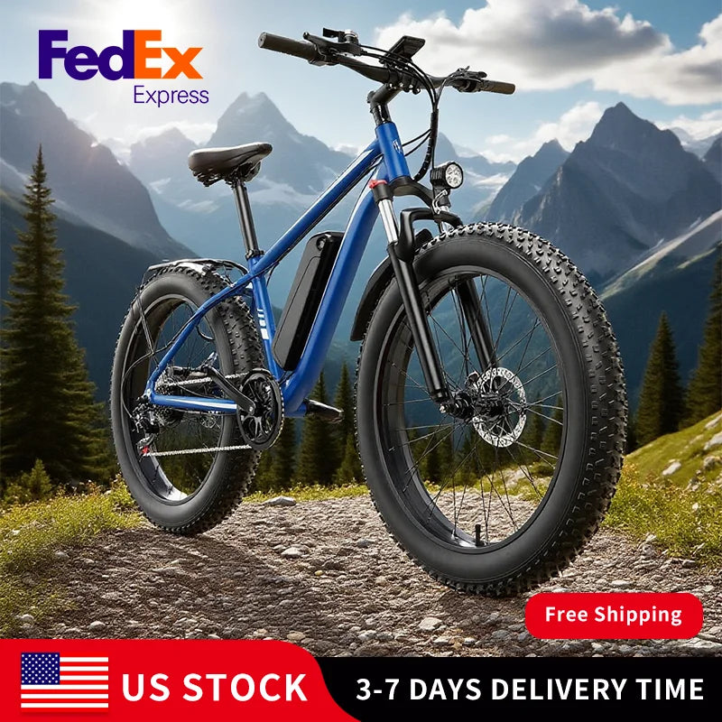 US Fast Shipping B;ue  E-Bike 1000W Motor 48V15AH Lithium Battery Off road TireE-bike for Men