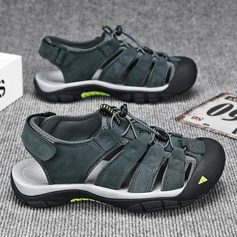Men's Sport Sandals Outdoor Hiking Sandals Closed Toe Leather Fashion All-match Light Trail Walking Casual Sandals Water Shoes