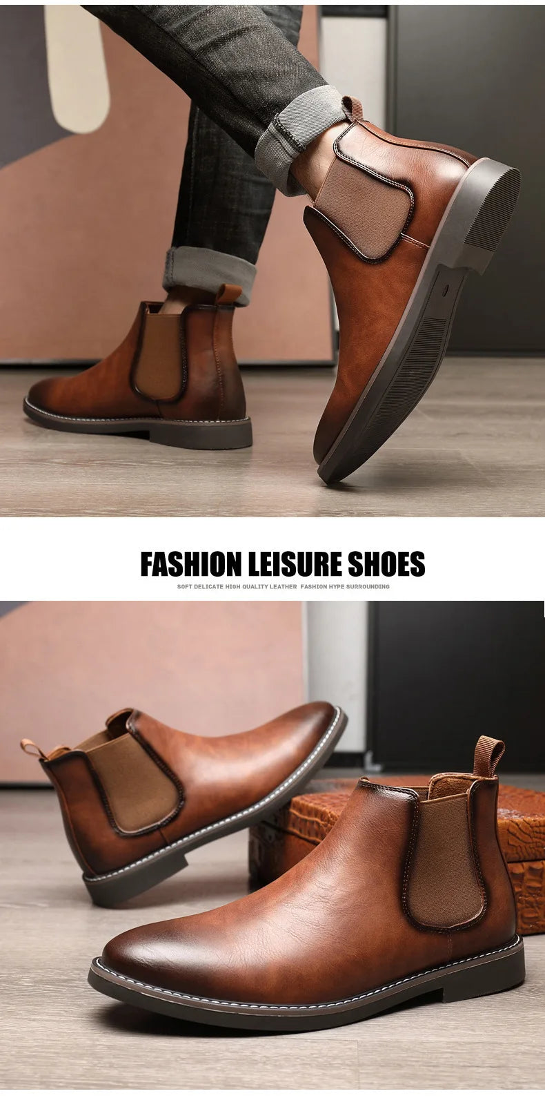 40~46 Men Chelsea Boots Brand Retro Comfortable 2024 Fashion Men Boots