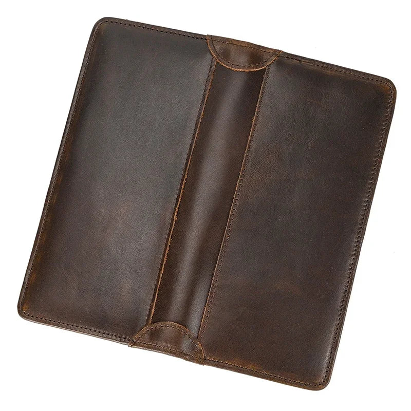 Casual Long Wallet Men Mobile Phone Male Long Purse Bifold Card Wallet Natural Cow Skin Leather Purse Men Business  Card Holder