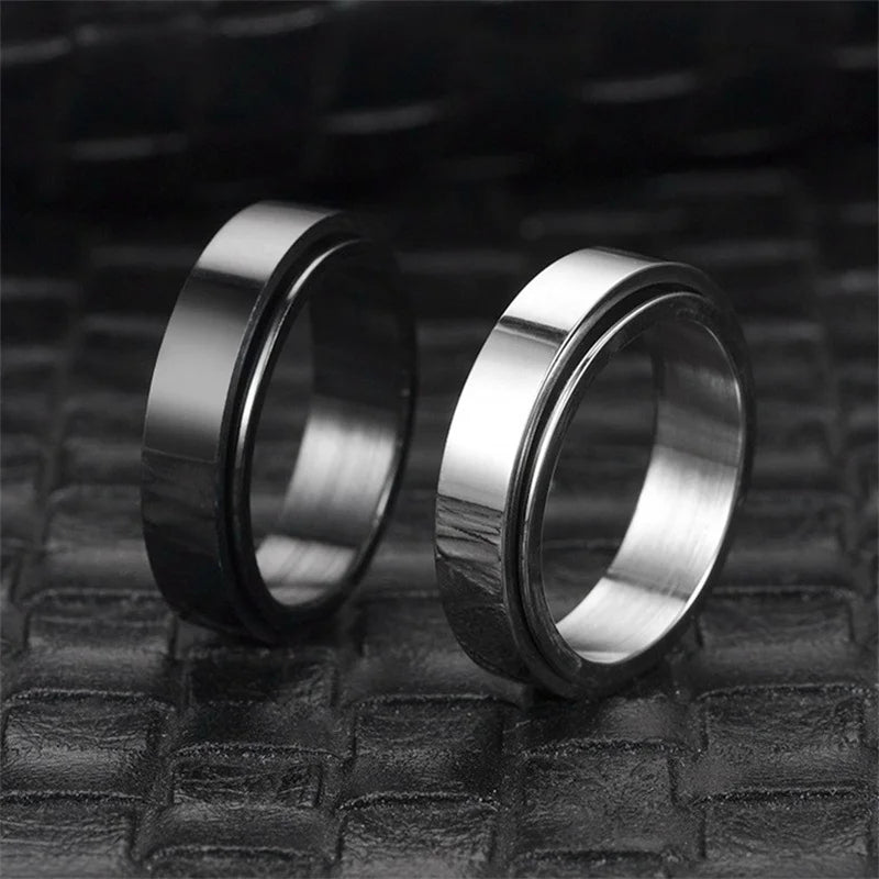 Metal Spinner Fidget Black Rock Band Rings For Men Anti Rotating Anxiety Control Relaxing Joint Ring Accessories Bague Homme