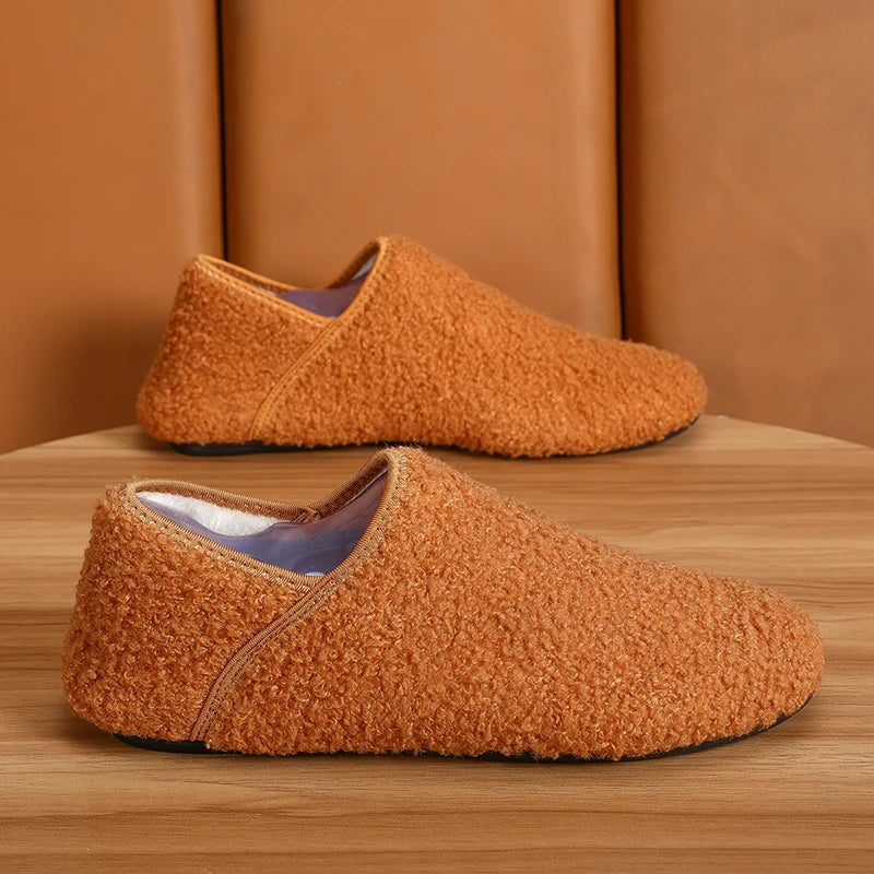 Men Winter Slippers Women Warm Shoes Soft Plush Flats Casual Shoes Male Loafers Lightweight Home Walking Couples Shoes Footwear