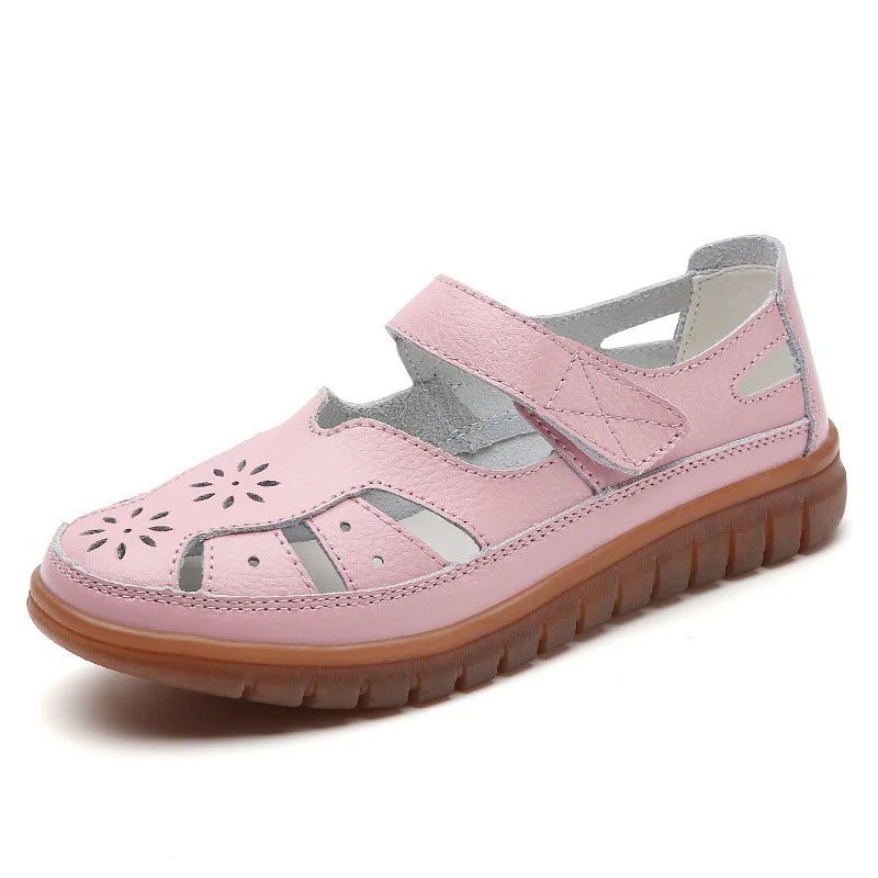 Sandals Summer Breathable Leather Slippers Women Fashion Non-Slip Casual Roman Shoes Ladies Sandals on Sale Off White Shose