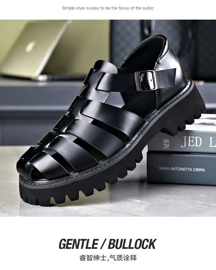 Fashion New Designer Platform Sandals for Men 2025 Summer Buckle Leather Dress Sandal Shoes Man Big Size Black  Sandalias Hombre