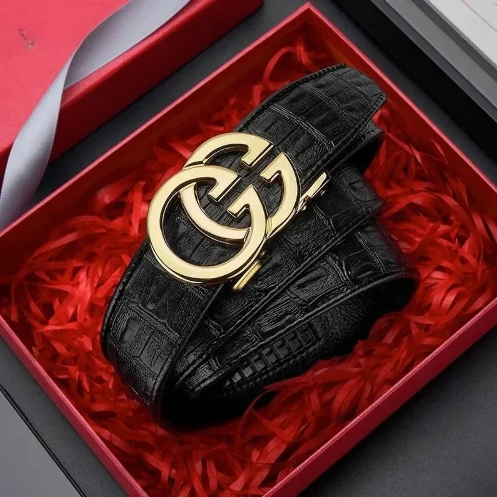 Men's Belt Made of High Quality Material Metal Alloy Automatic Buckle Brand Luxurious Design Men's Belt