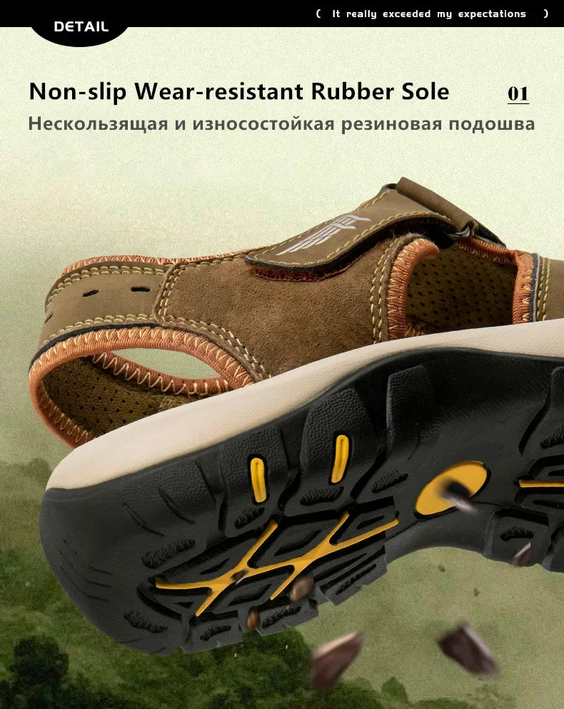 2025 New Fashion Men's Sandals Summer Soft Beach Sandals Comfortable Genuine Leather Men Sandals Outdoor Non-slip Wading Shoes