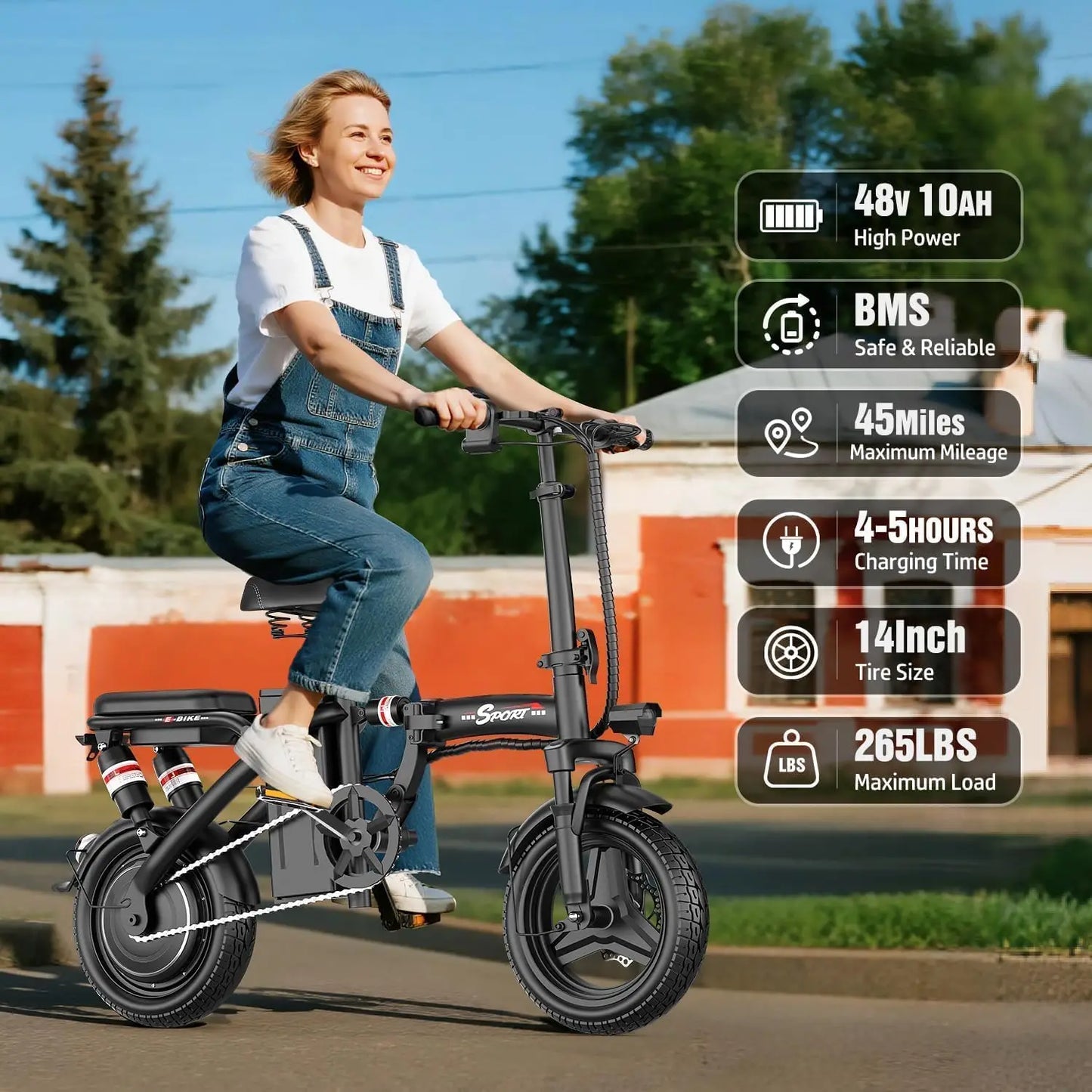 Electric Bike for Adults Teens, 800/1200W Peak Folding Ebike, 22/25MPH & 30/45 Miles Range, Dual Suspension & Dual, Customized