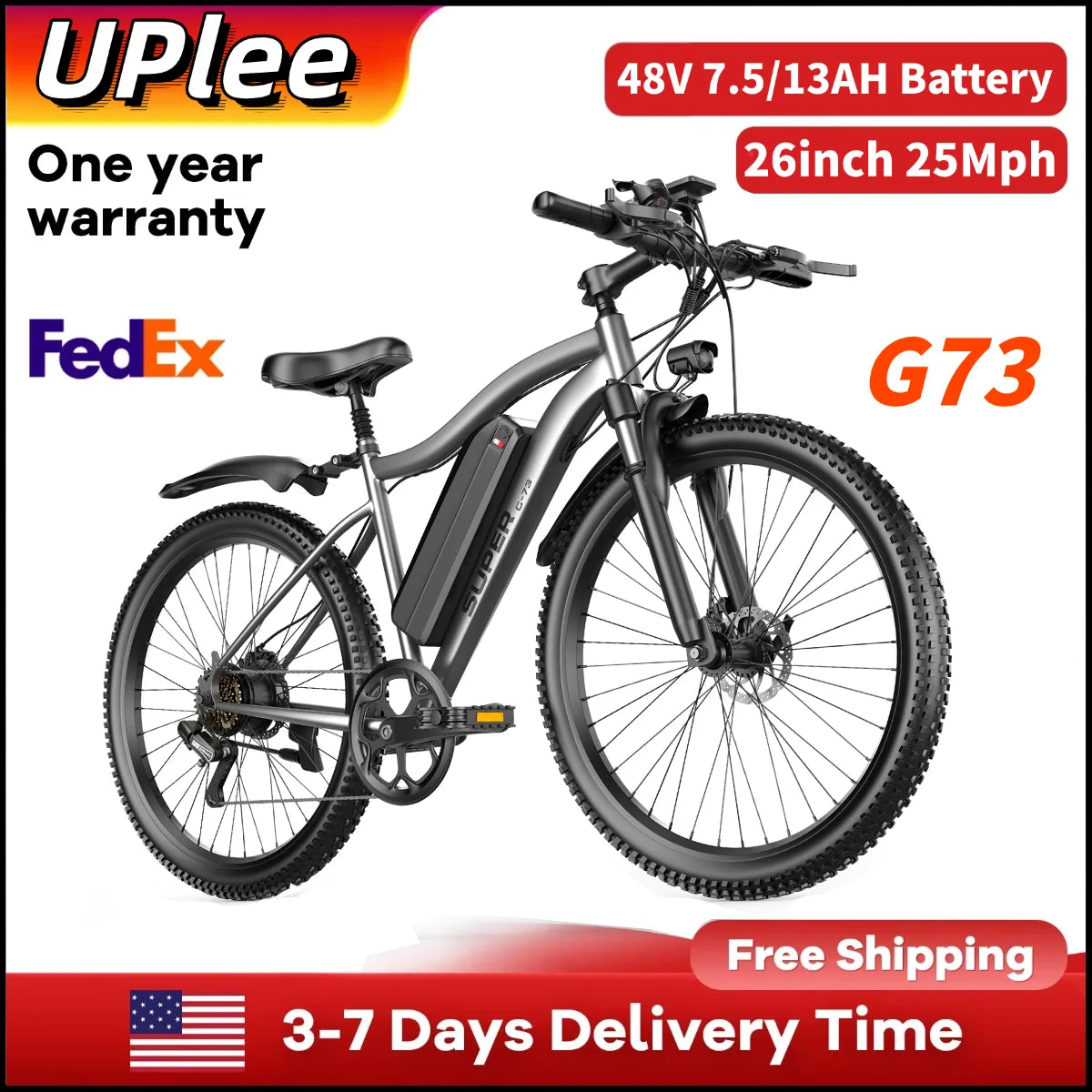 UPlee G73 Adults Electric Bike 740W Motor Electric Bicycle 48V 13AH removable battery e bike 26"Tire Mountain Electric Dirt Bike