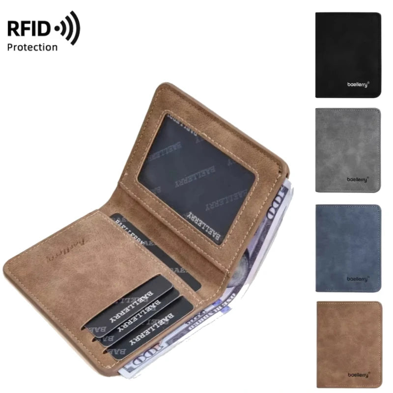 Men's Wallet Slim Sanded Leather Multi Card Holder Minimalist Casual Business Wallet for Men Compact Multi Function Short Wallet