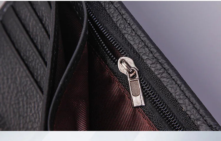 Genuine Leather Men Wallets Classic Free Engraving Name Zipper Purse Man Card Horder Famous Brand Quality Male Wallet For Boy