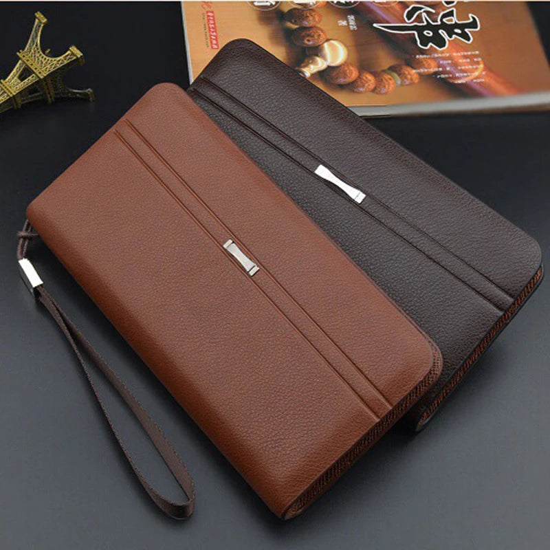 Men's Leather Long Wallet - Business Clutch with Phone Slot & Card Holder, Large Capacity Gift for Dad/Husband/Boyfriend