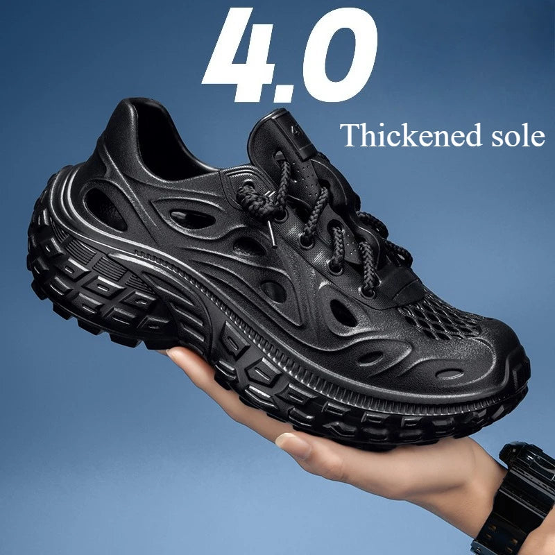 Sandals for Men Outdoor Non-slip Tire Sole Hole Shoes Hollow Breathable Men's Sandals Beach Lightweight Platform Sneakers Men