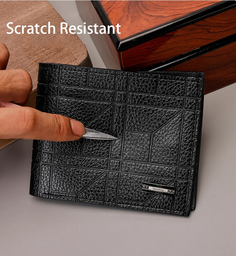 Men's Checkered PU Leather Wallet - Multi Card Slot, Business Style, Solid Color, Ideal Gift for Men