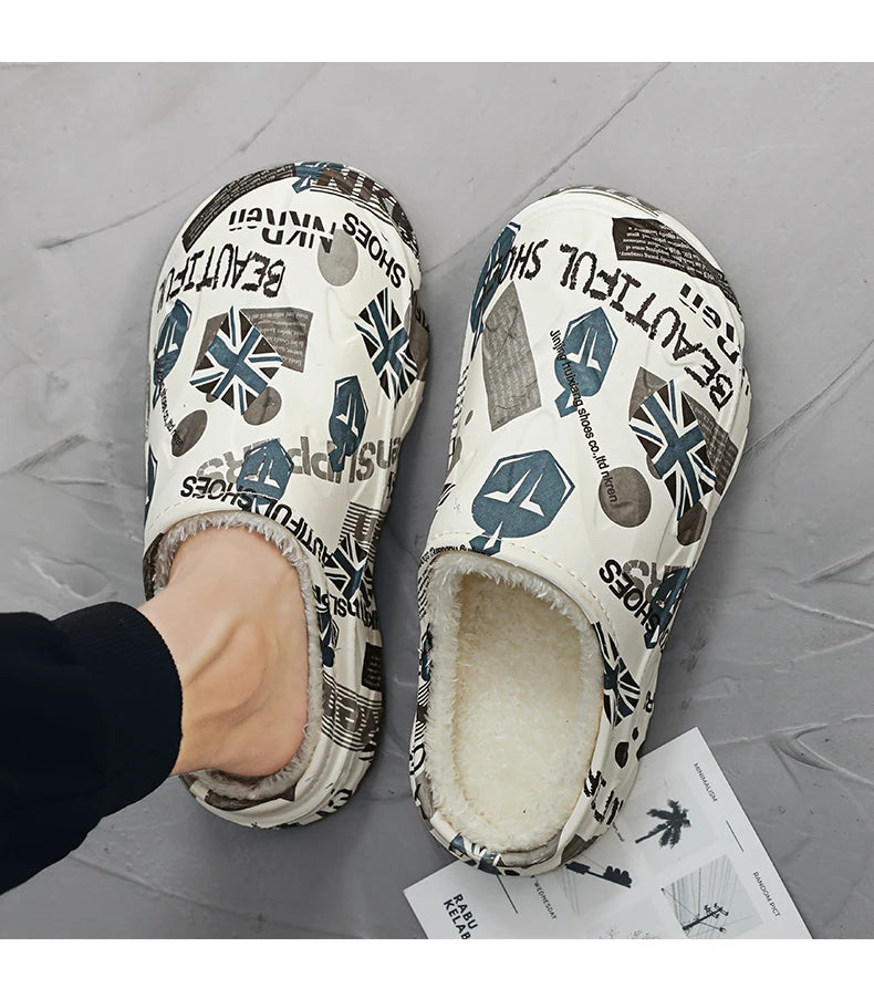 Slippers for Men Wear-resistant Shoes for Men Men's Flip Flops Added Cotton Waterproof Slipper Soft and Comfortable Non-slip