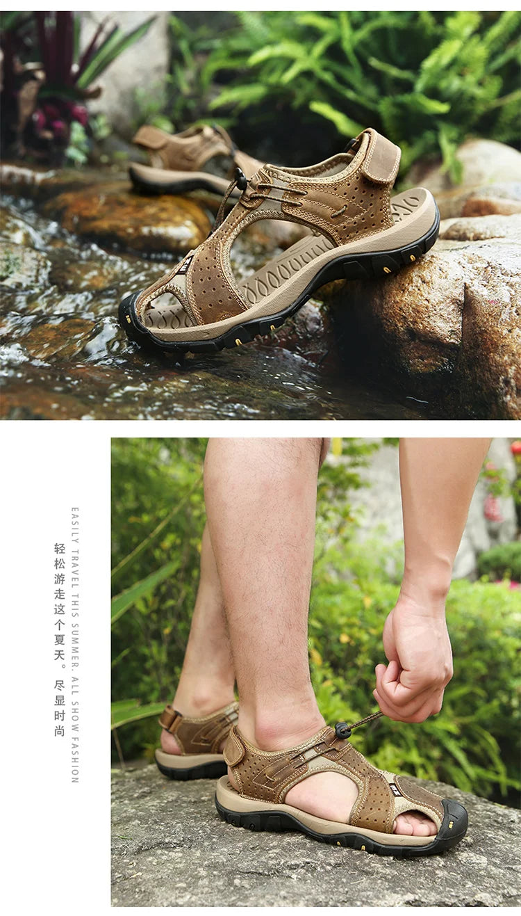 Summer Hiking Sandals for Men Quick Dry Outdoor Trail Walking Closed Toe Water Sandals Casual Lightweight Summer Beach Shoes