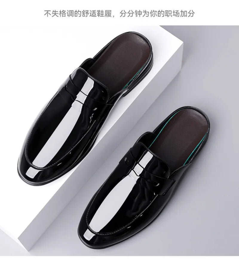 Brand Men's Shoes Luxury Leather Slippers Fashion Baotou Half Slippers for Men Business Dress Slippers Casual Loafers Man Shoes