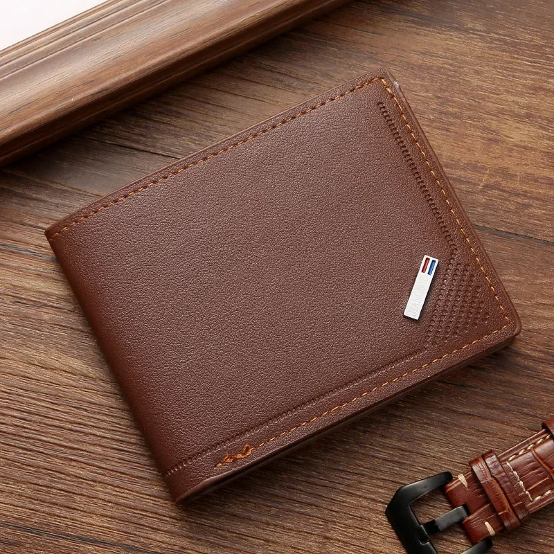 Men's Short Leather Slim Wallets Business Man Money Clip Credit Card Holder Purse Thin Minimalist Bifold Wallet