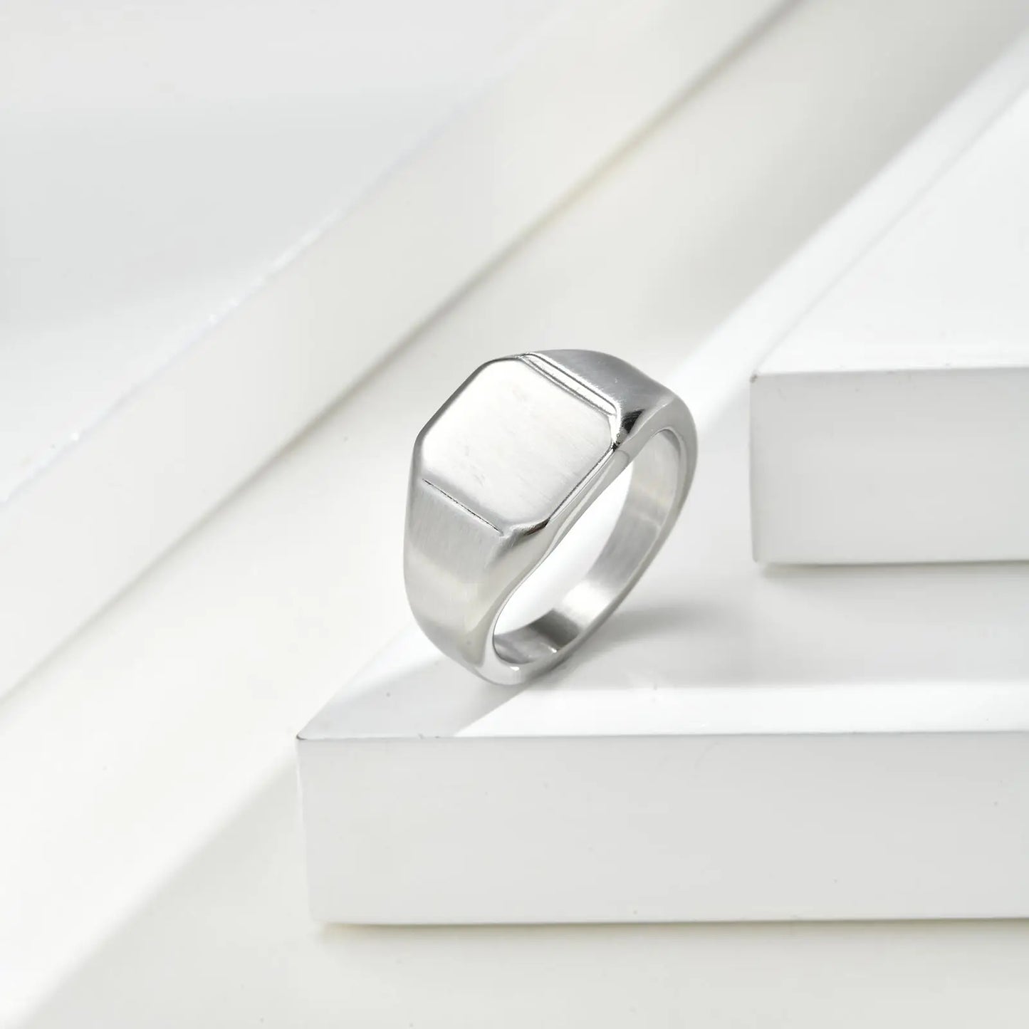 Stainless Steel Square Signet Ring for Men, Gold Silver Color High Polished Chunky Ring, Simple Statement Jewelry Thumb Ring