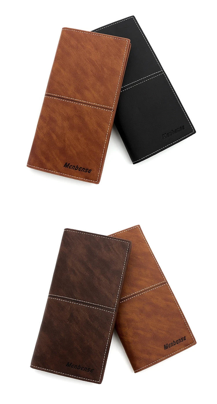 Men's Leather Wallet ID Card Holder Purse Checkbook Long Clutch Bifold Business Money Bag Man Wallets Cartera Hombre Carteras