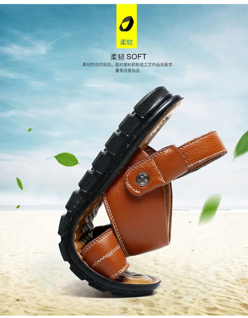 Men's Sandals Fashion Casual Leather Sandals Outdoor Non Slip Trekking Sandalias Summer New Beach Shoes for Man Designer Slipper