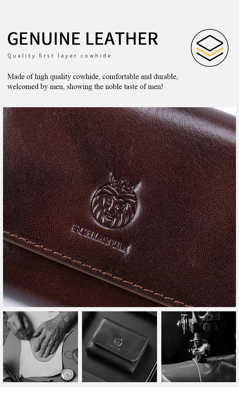 Genuine Leather Wallet for Men Minimalist Tri-Fold Purse with RFID Protection  Zipper Coin Pocket  Credit Card Slots