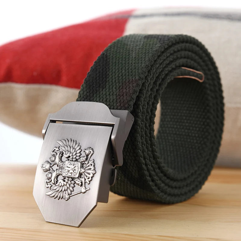 Men Canvas Belt Russia Metal Buckle Belts for Men Jeans Waistband Army Military Tactical Belts Outdoor Soldier Strap Male Black