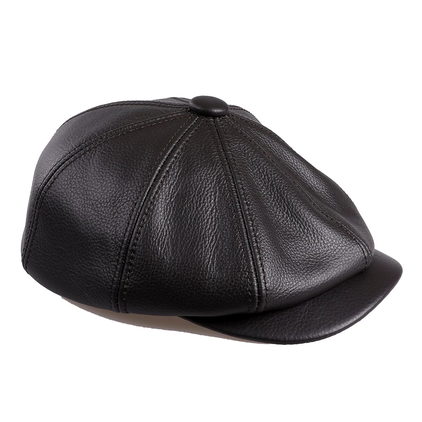 BOONJOVIA Men's Newsboy Flat Cap 100% Genuine Cowhide Leather Gatsby Ivy Golf Cabbie Driving Hat 8 Panels Classic Design