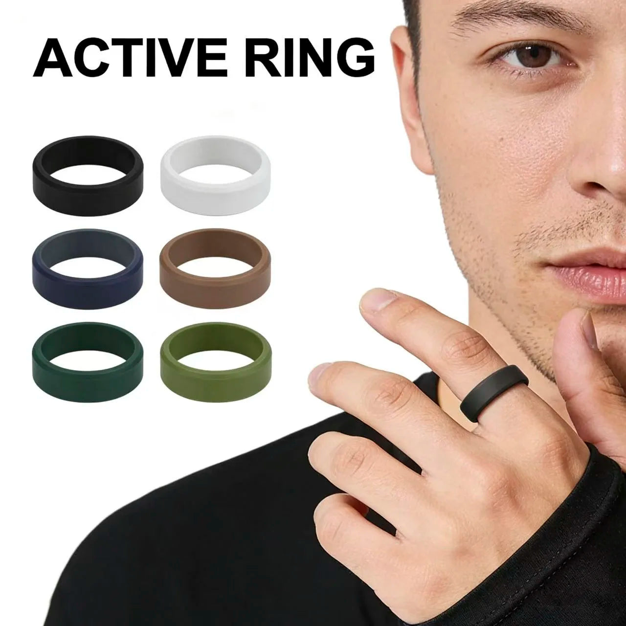 1pc 8mm New Sports Rings Hypoallergenic Mens Wedding Silicone Finger Ring Gift For Men 7-14 Size Outdoor Running Jewelry