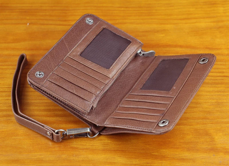 Vintage Genuine leather wallet Men leather long wallet men purse clutch bag male money clips zip around money bag card holder