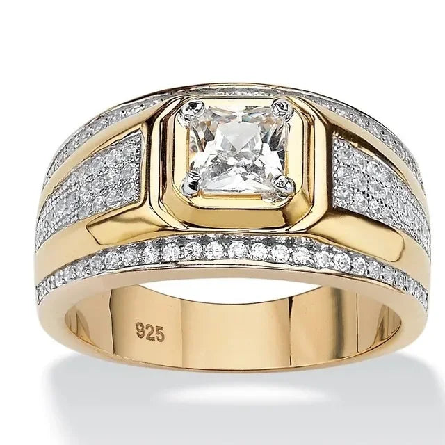 Milangirl Big Hip Hop Rhinestone Men Out Bling Square Ring   Pave Setting CZ Wedding Engagement Rings Top Quality