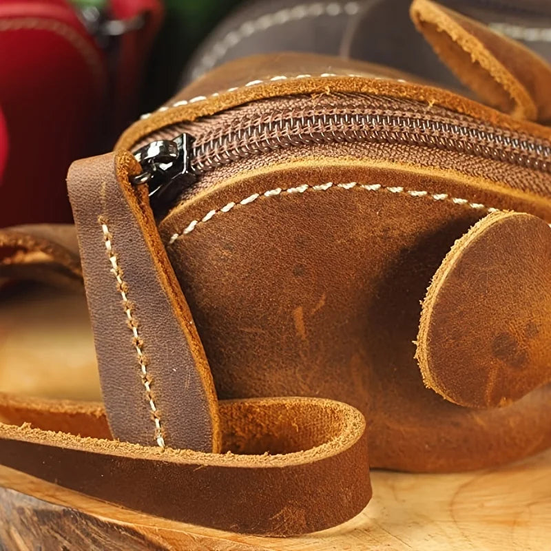 Cute Mini Mouse-Shaped Leather Wallet - Durable Brown, Zippered, Ideal for Men & Women, Perfect for Organizing Small Items