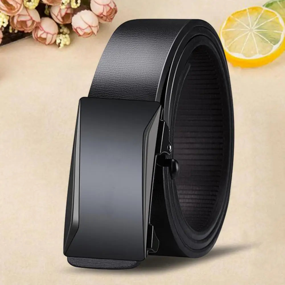 120cm Men Belts Automatic Buckle Belt Formal Faux Leather Adjustable Long-lasting Men Business Belt Casual Buises for Jeans