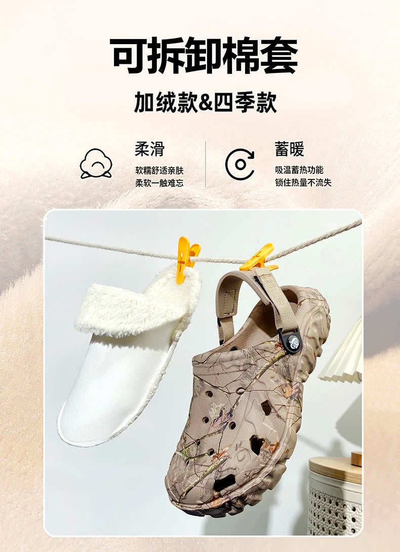 Waterproof cotton slippers for men winter 2024 new cashmere thickened warm waterproof non-slip indoor shoes