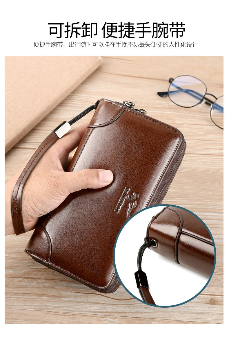 High Quality Pu Leather Wallet Men's Long Zipper Wallet for Men RFID Blocking Business Clutch Bag Credit Card Holder Man Purse