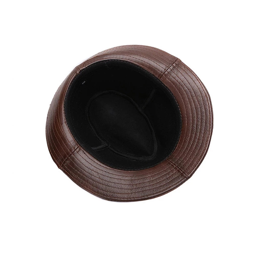 2025 Men Fashion Caps Autumn Winter Warm New Cowboy  100% Real Cowhide Leather Hats Men Real Genuine Cowhide Leather Top Hats