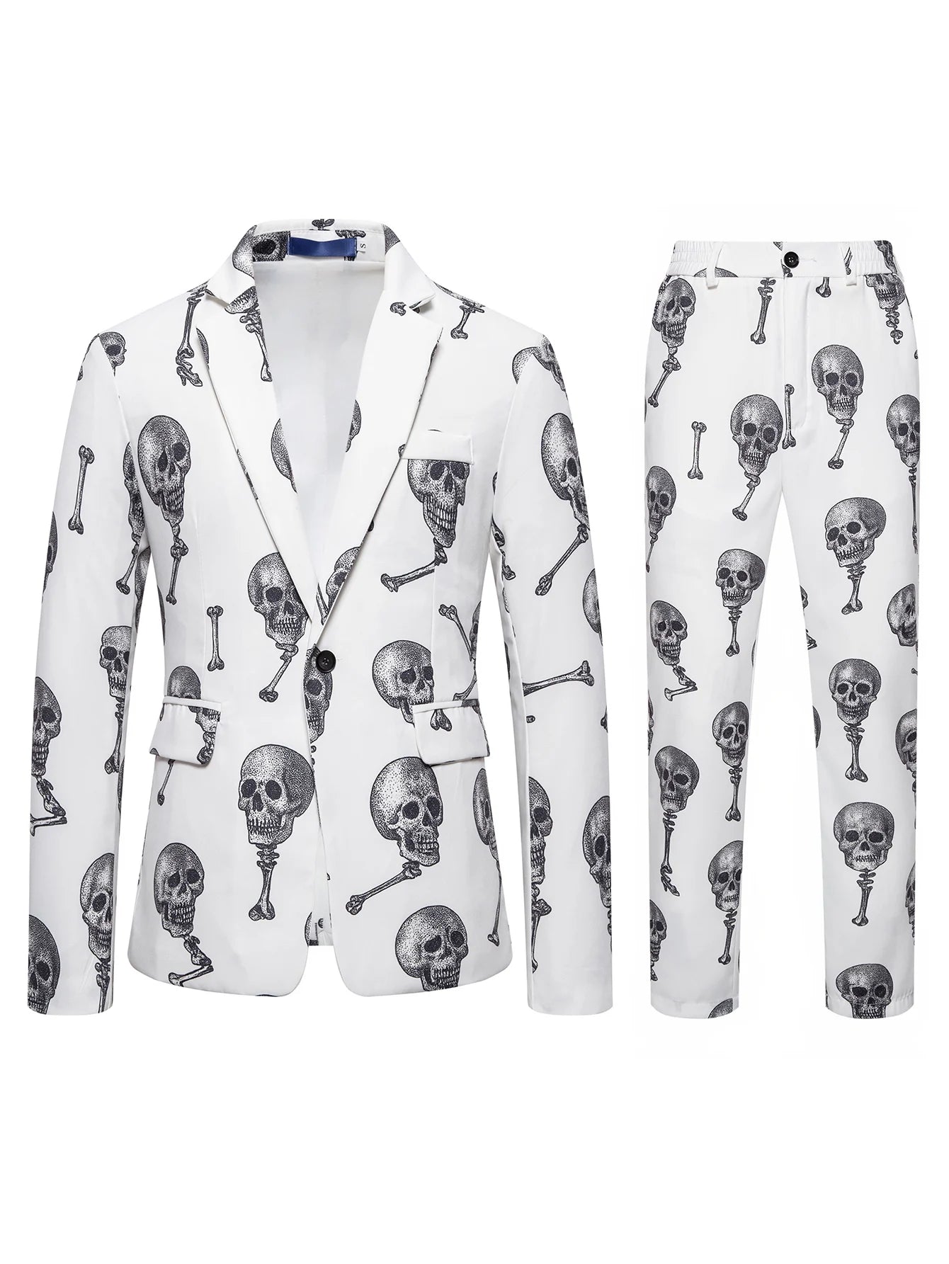 Skull Printed Mens Suit Pant Sets Trajes De Hombre Modernos Halloween Costumes Luxury Designer Nightclub Party Blazer Trousers
