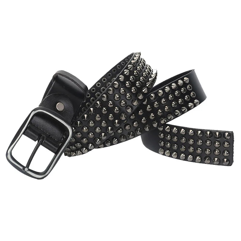 Men Belt Genuine Leather Heavy Metal Rivet Punk Belts For Men Rock Stud Cowboy Men Ceinture Homme Waist Belt Cinturon Mujer