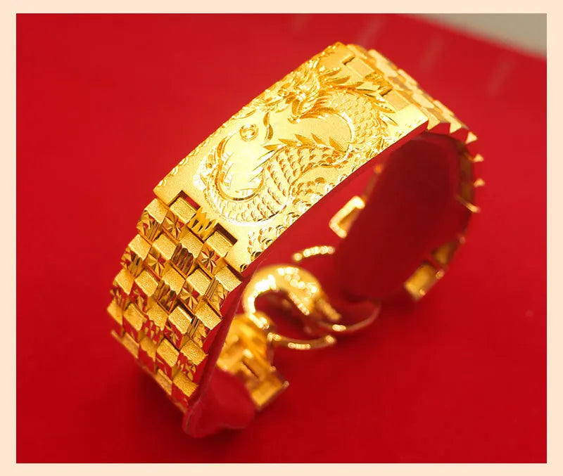 Exquisite Dragon Vein Car Flower Bangle Chain 14k Gold Color Watch Chain Wedding Birthday Fine Jewelry Gift for Men Father Bro