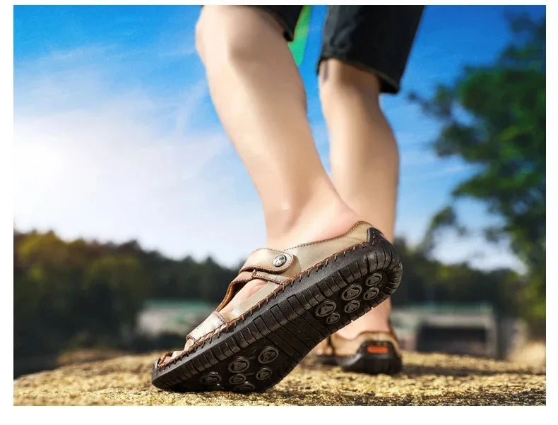 Summer Sandals Men Leather Classic Roman Sandals 2025 Slipper Outdoor Sneaker Beach Rubber Flip Flops Men Water Trekking Sandals