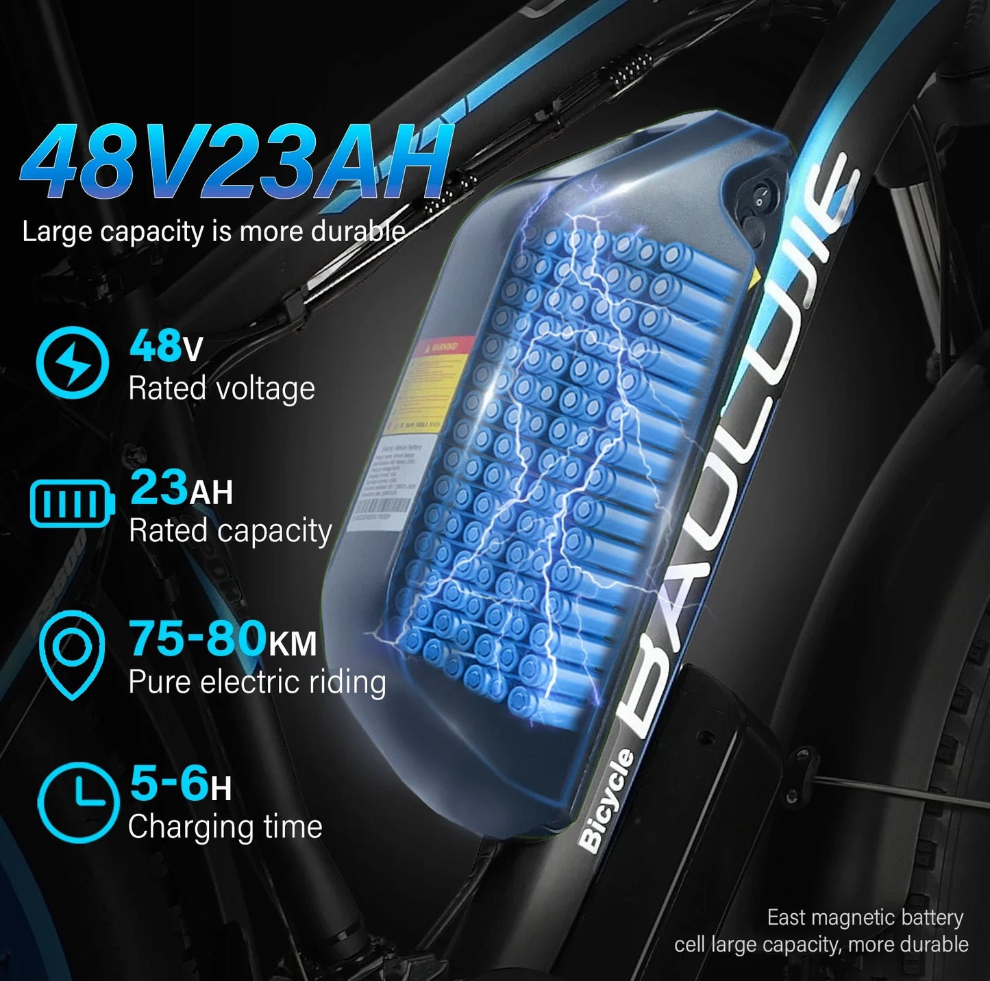 BAOLUJIE DP-2602 Electric Bicycle 3000W Motor 48V23Ah Battery City Commuter Electric Bike 26 inch tire all terrain E-bike