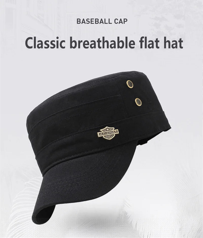 Men  Cap Summer Autumn Casual Cadet Hat Flat Top Caps Female Vintage Hats Bone Man Cap Fashion Shade Cotton Cap