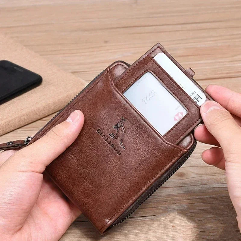 Leather Men’s Wallet Luxury Mens Purse Male Zipper Card Holders with Coin Pocket Rfid Wallets Gifts for Men Money Bag