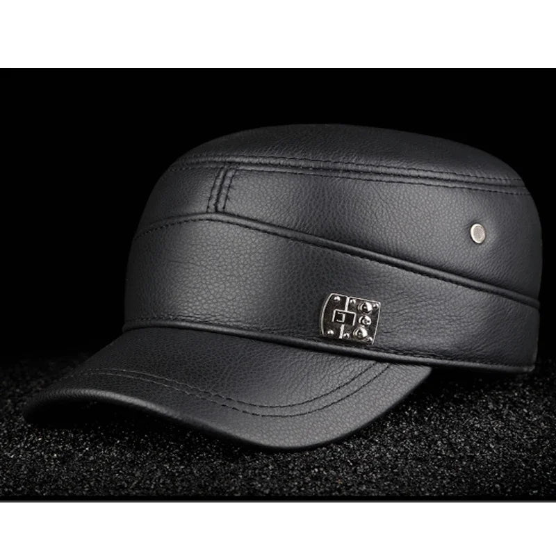 2025 New Men Spring/Winter Real Leather Black/Brown Flat Baseball Caps Male 54-62 cm Customized Size Outdoor Snapback Golf Hat
