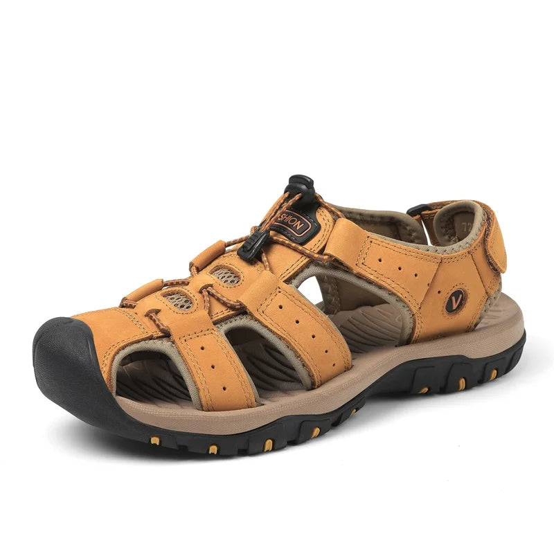 2025 Summer Men Sandals Leather Mens Casual Shoes Breathable Outdoor Sandals for Men Beach Shoes Slippers Fashion Roman Shoes